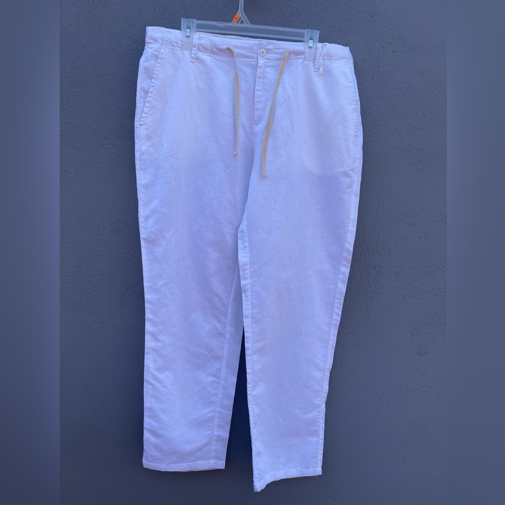White Linen Drawstring Pants - Picture 3 of 11